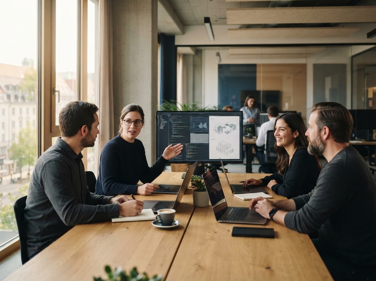 Quantum Ai System data operations team reviewing model output on screens